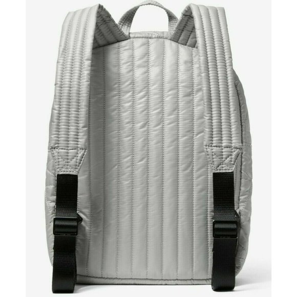 New Michael Kors Winnie Medium Backpack Quilted Nylon Pearl Grey - Picture 4 of 4